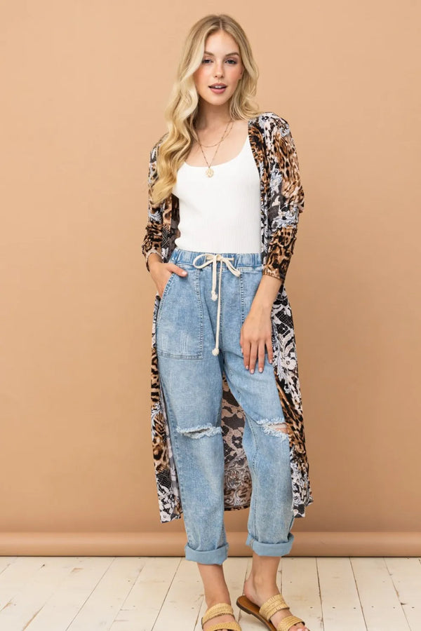Leopard Print Longline Open-Front Cardigan