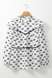 White Bow Print Blouse styled for office or brunch
