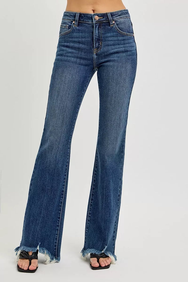 Mid Rise Flare Frayed Hem Jeans — Plus Size Denim
