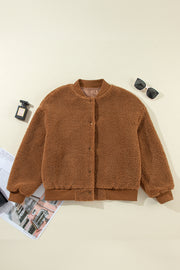 Casual sherpa bomber jacket in solid Redwood Burl