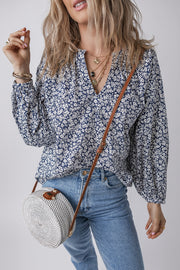 Blue floral cotton blouse styled loose for casual daily wear