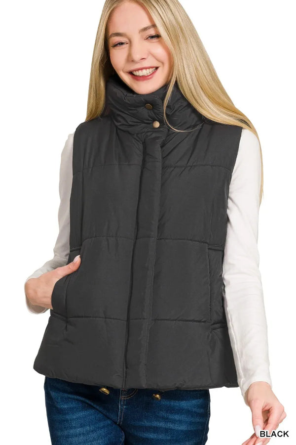 High-Neck Lined Zip-Up Vest Coat
