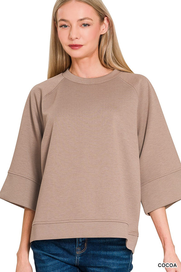 Scuba 3/4 Bell Sleeve Pullover in Cocoa