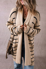Soft stretchy black stripe duster cardigan in relaxed fit