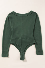 Long sleeve waffle knit bodysuit with stretchy sheath fit