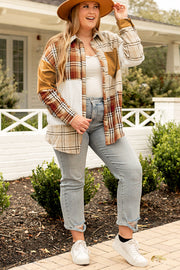 Casual plaid button-up shacket in 100% polyester fabric