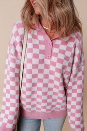 Buttoned collar V-neck sweater in soft viscose blend knit