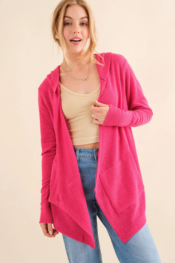 Thermal Hooded Open-Front Cardigan with Pockets — And