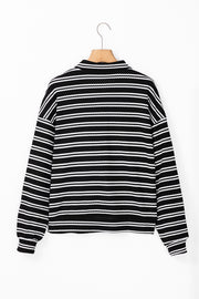 Timeless black stripe textured long sleeve quarter zip top