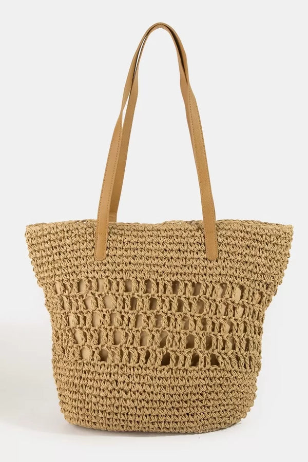 Straw Braided Large Tote Bag — Intricate Woven Beach Bag