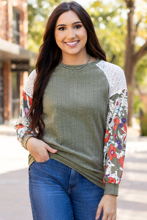 Laurel Green Floral Patchwork Long Sleeve Top