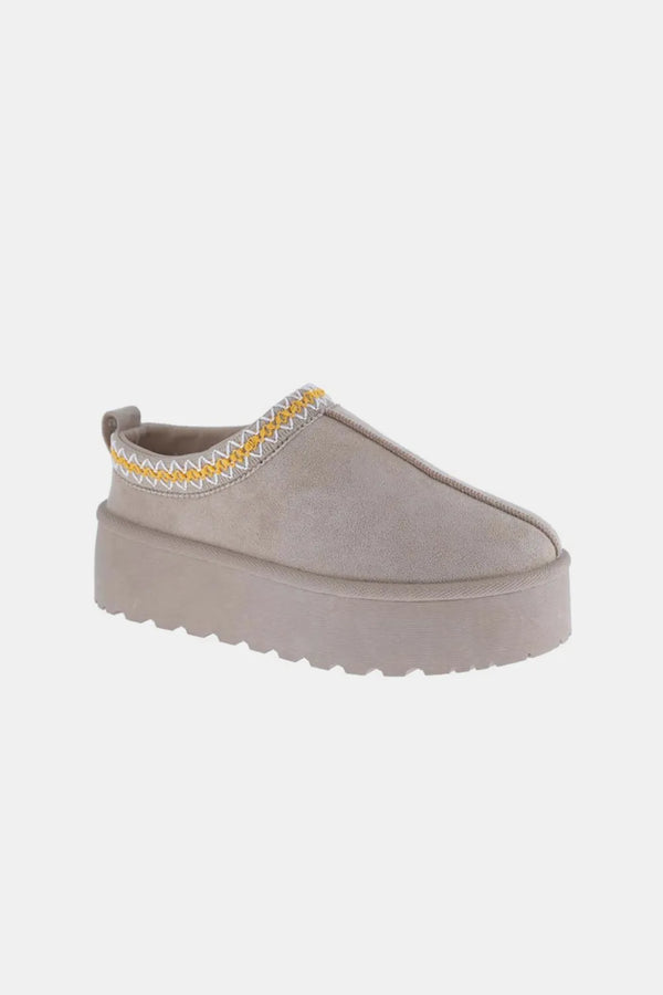 Platform Boots with Embroidered Trim Slip-On Boots