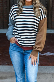 Black colorblock sleeve chic sweater in soft stretch knit