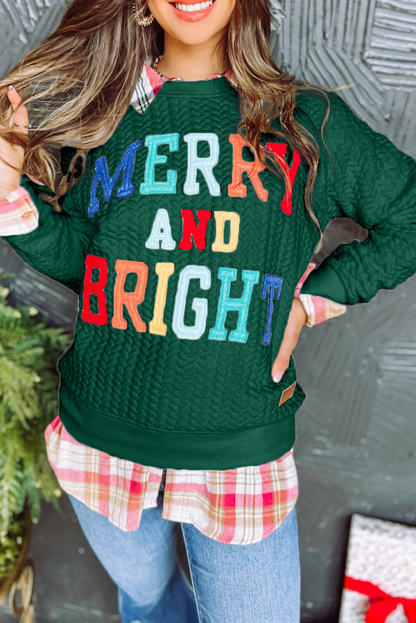 Merry and Bright Green Cable Knit Pullover Sweatshirt