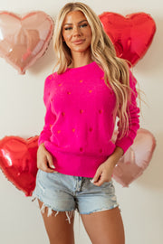Rose Red Heart Sweater in high-stretch ribbed knit with casual shift silhouette