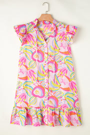 Cotton shift mini dress with delicate ruffle flutter sleeves
