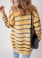 Striped long cardigan with functional pockets and round neckline