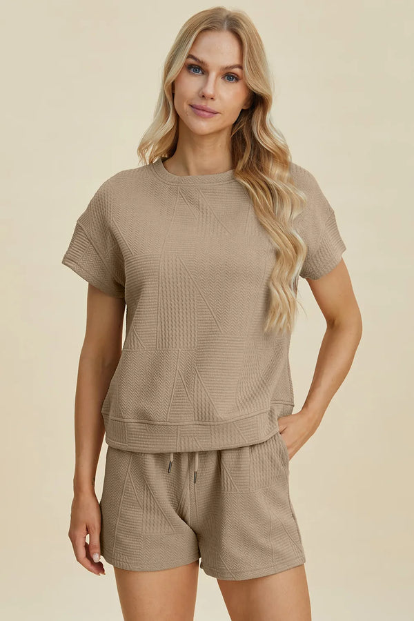 Plus Size Two-Piece Texture Top and Shorts Set