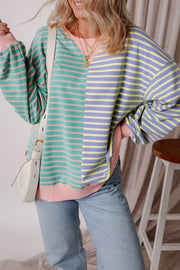 Sky Blue Stripe colorblock drop-shoulder oversized sweatshirt