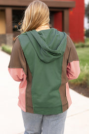 Plus size patchwork hoodie in loose oversized shift silhouette