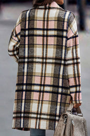 Plaid lapel shacket with long sleeves and longer hem