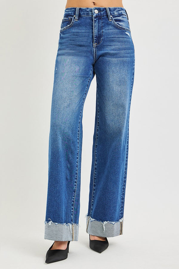Cuffed High-Rise Wide-Leg Jeans