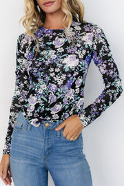 Fitted Green Floral Mesh Top styled as a versatile multi-season layering piece