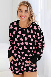 Heart print two-piece lounge set with easygoing relaxed fit