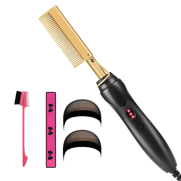 Portable Electric Ceramic Hot Comb & Edge Control Brush Set