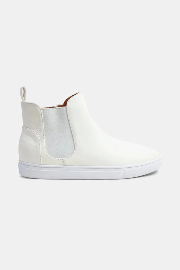 White Shoes — Faux Suede Elastic Side Panel Slip-On Sneakers
