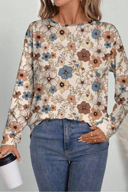 Relaxed floral long sleeve top styled for everyday casual wear