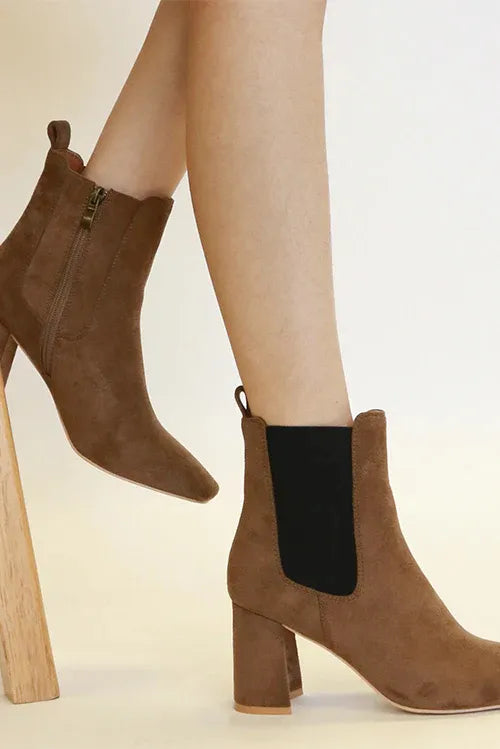 Chelsea Boots in Faux Suede with Block Heel & Elastic Side Panel