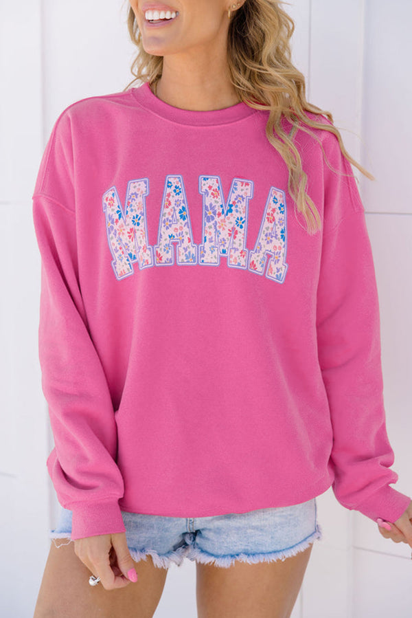 Floral MAMA Embroidered Oversized Pullover Sweatshirt