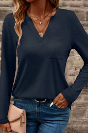 Casual notch V-neck tee in soft high-stretch polyester blend