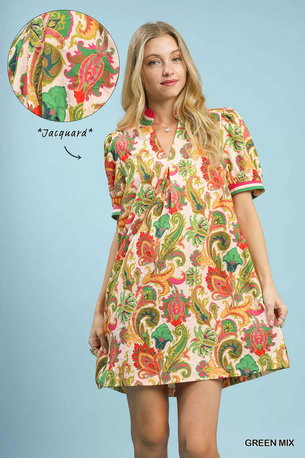 Umgee Jacquard Abstract Print Mini Shift Dress