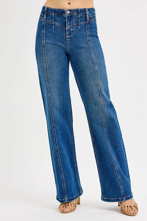 Risen Seam-Detail Wide Leg Jeans