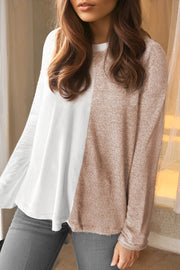 Long sleeve colorblock top in soft stretchy knit fabric