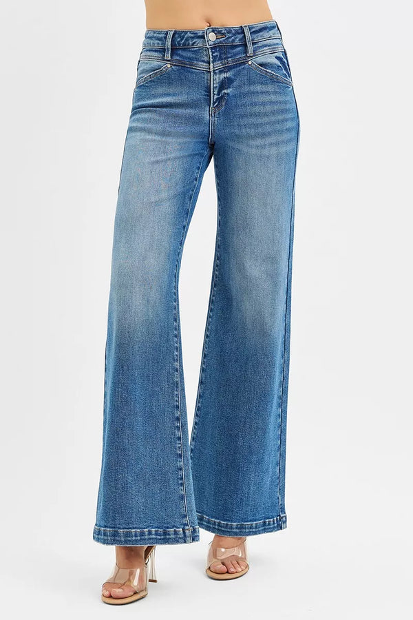 Heart Pocket High Rise Wide Leg Jeans