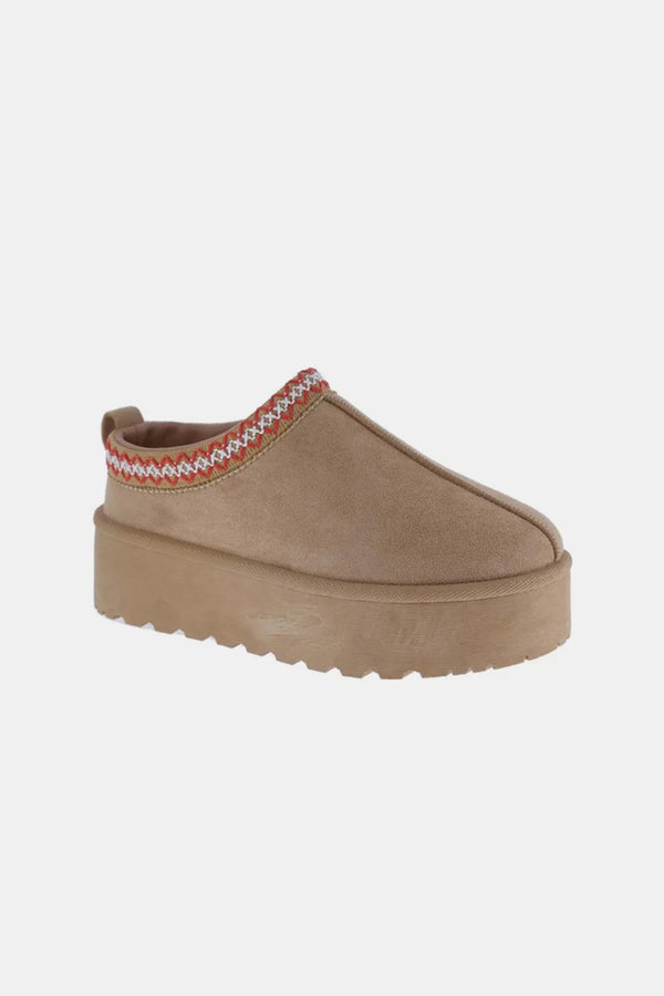 Embroidered Trim Platform Slip-On Boots