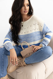 Light Blue Open Stitch Sweater in relaxed shift fit