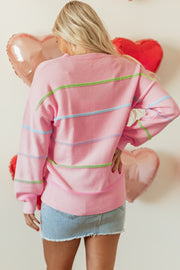 Baggy oversized rainbow stripe knit sweater with drop shoulder fit