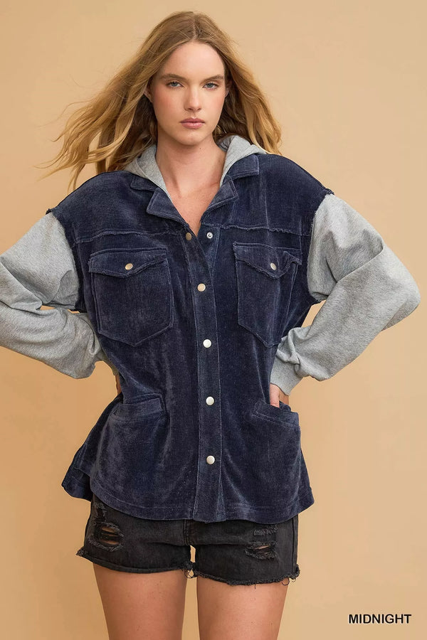 Womens Fall Jacket - Contrast Hooded Chenille Jacket