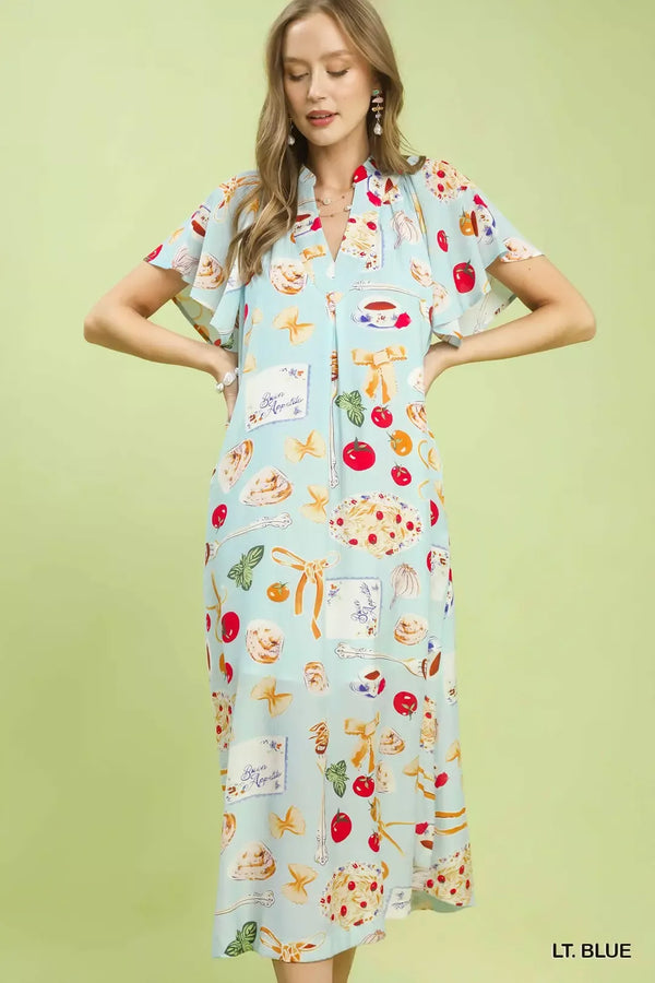 Umgee Abstract Print Flutter Sleeve Midi Dress