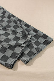 Retro-inspired checkered wide leg denim in dark grey