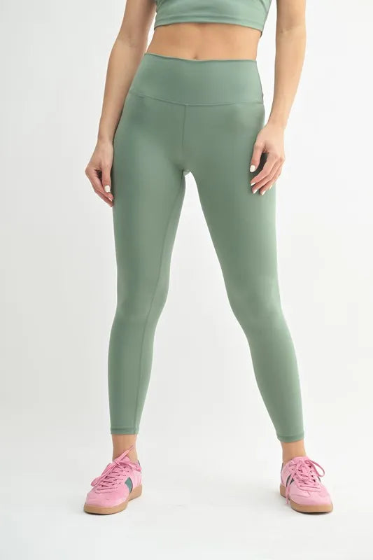High-Waisted Leggings — MONO B Venice Cloud Light Contour (Moss)