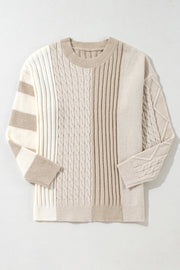 Chunky cable knit sweater styled for cozy everyday winter wear