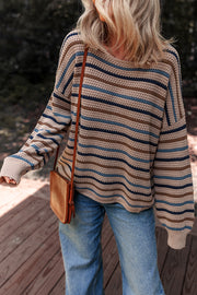 Cozy long sleeve striped sweater with dropped shoulders