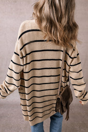 Black Stripe shawl collar cardigan with relaxed shift silhouette