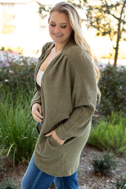Open front plus size cardigan with relaxed drop shoulder fit