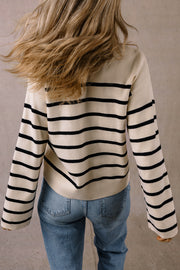 Striped knit cardigan with shift silhouette and long sleeves